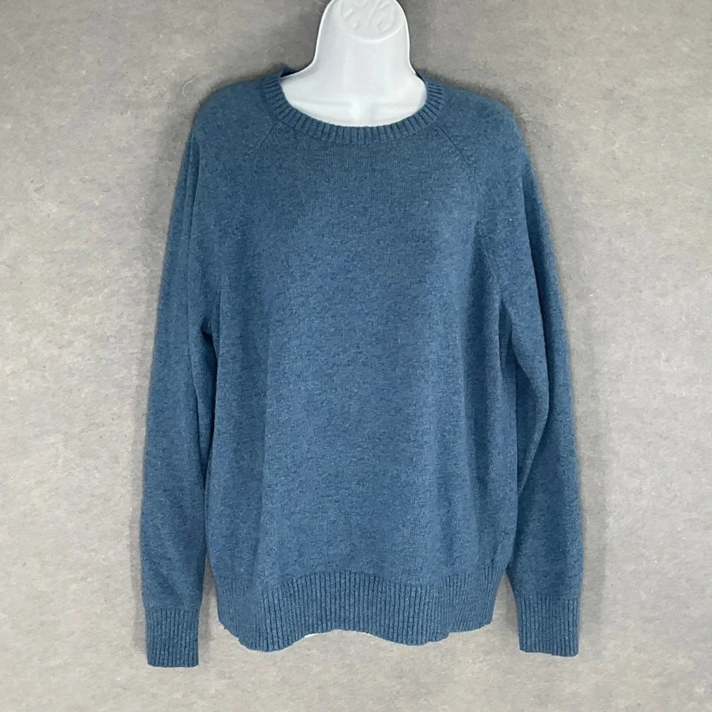 J. Crew Men's Blue‎ Raglan Sleeve Crewneck Pullover Lambs Wool Sweater Size L